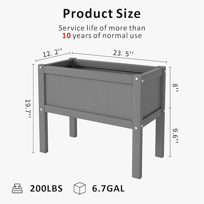 Raised Garden Bed with Drainage Hole Waterproof HDPE Elevated Planter Box with Legs Stable and Durable to Plant Herb Vegetable Flower,Patio,Balcony Outdoors/Indoors Gray KETOYARK