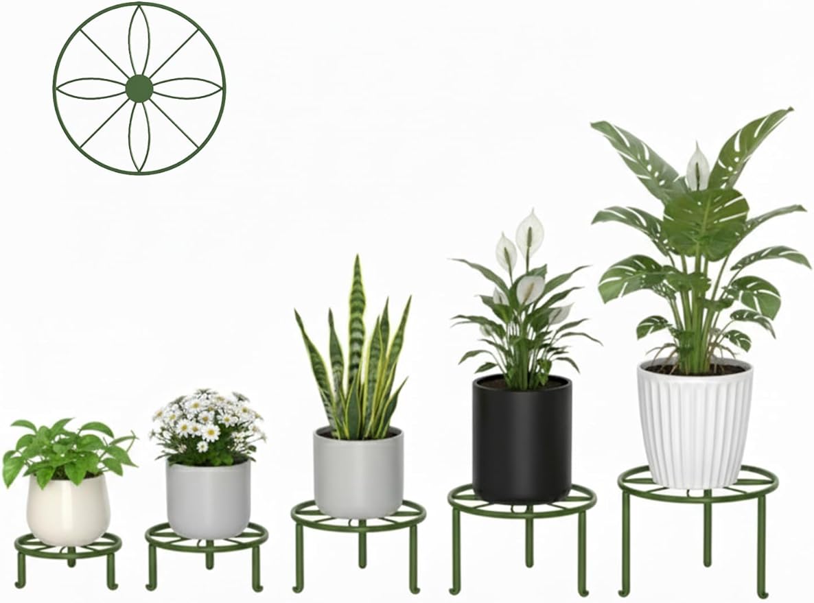 5 Pack Metal Potted Plant Stand Small Flower Pot Holder for Indoor and Outdoor Round Flower Pot Support Rack Plant Stands for Multiple Plants Rootora
