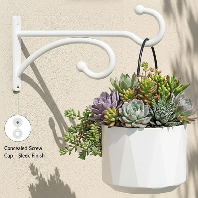 2Pack 6 Inch Plant Hangers for Hanging Baskets, Hanger for Indoor and Outdoor Plant Pots Holder, Wall Hook for Planters, Flower Basket, Wind Chimes, Lantern, Light, Bird Feeder, Home Décor-White AnDocK