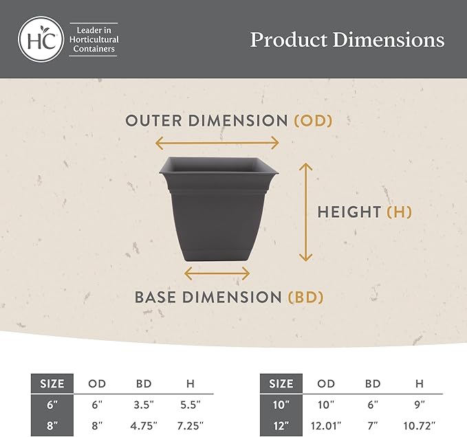 The HC Companies Eclipse Square Plastic Planter w/Attached Saucer - Outdoor & Indoor Plant Pot with Drainage Holes - Lightweight, UV-Resistant Plastic Pots for Plants (6" Cappuccino, Pack of 1) TheHCCompanies
