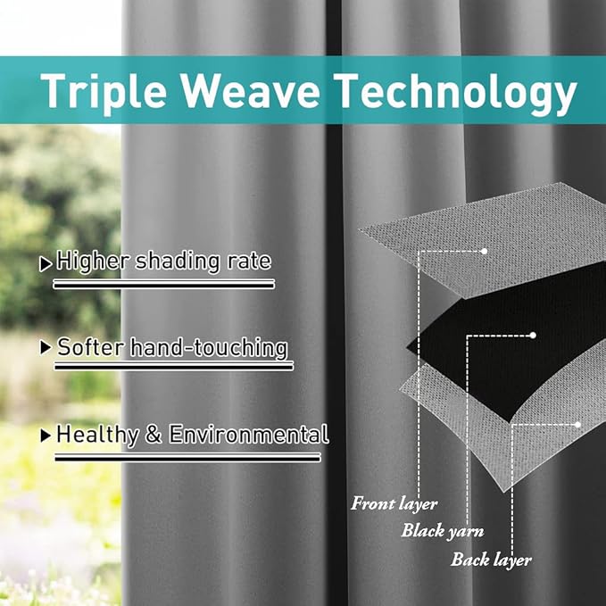 NICETOWN 2 Panels Sliver Grey Blackout Outdoor Curtains for Patio Waterproof 84" Long, Top and Bottom Rustproof Grommet Heavy Weight Windproof Drapes, Keep Privacy for Porch, W52 x L84 NICETOWN