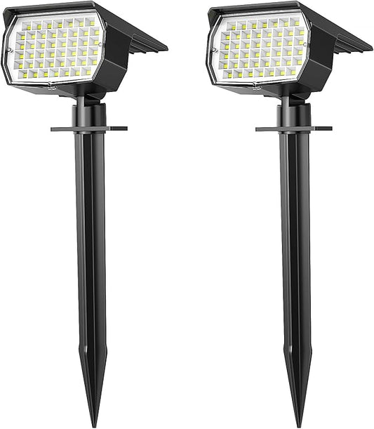 Solar Spot Lights Outdoor Waterproof IP65, 2 Pack Landscape Spotlights with 46 LEDs, 3 Modes Auto On/Off Solar Powered Flood Lights for Outside Pathway, Yard, Garden, Walkway (Cool White) WENATY