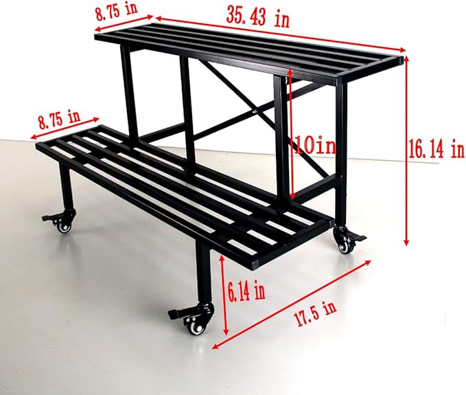 Zhongma 2 Tier Sturdy Metal Plant Stand with Wheels, L35.43 x W17.5 x H16.14 inch, Heavy Duty Plant Holder for Home Indoor and Outdoor,440 LBS Capacity & Heavy Duty Construction Zhongma