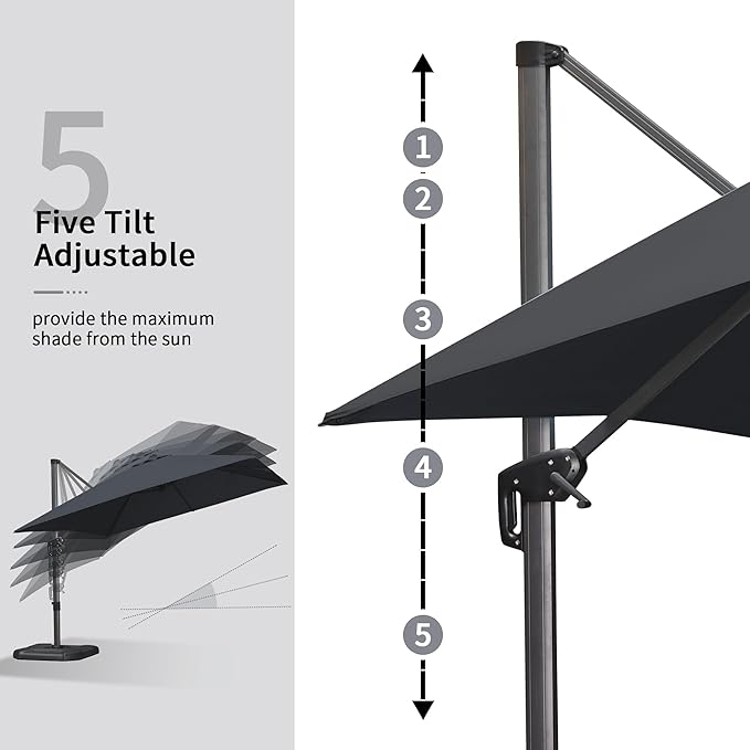PURPLE LEAF 10' X 13' Patio Umbrella Outdoor Cantilever Rectangle Umbrella Aluminum Offset Umbrella with 360-degree Rotation for Garden Deck Pool Patio Black PURPLELEAF