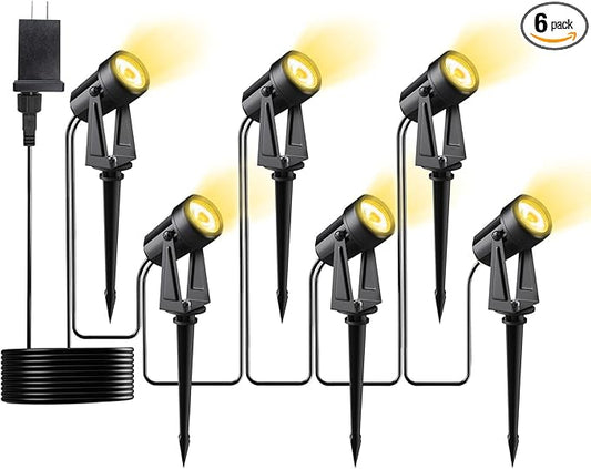 Low Voltage Landscape Lighting,6 Pack Outdoor LED Landscape Spotlights with Transformer 27V Garden Lights Pathway Lights IP65 Waterproof 3000K Warm White Pogestrand