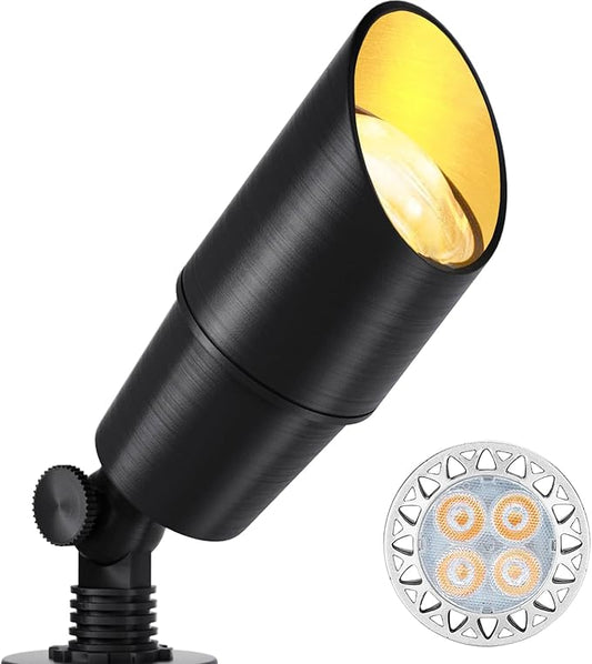Wowlite 12V Low Voltage Landscape Lighting, Adjustable LED Outdoor Spotlights for House, IP65 Waterproof Matte Black Aluminum Garden Lighting for Trees, Yard, Patio (5W 2700K Warm White Bulb Included) wowlite