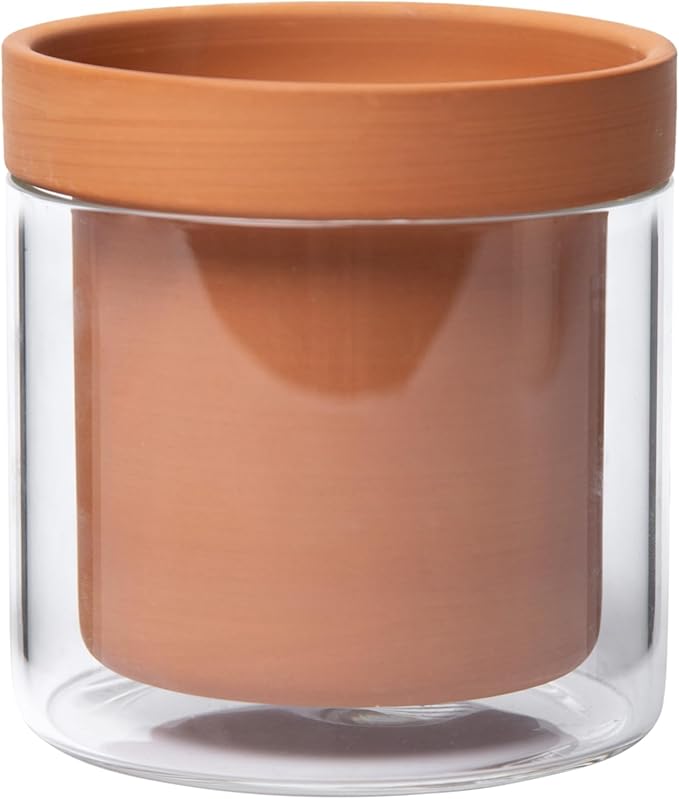 Phoenix Vine 4 Inch Self Watering Planter Pot, Terracotta Clay Pot with Glass Reservoir for Indoor Plants, Herbs, Flowers, Set of 1, 52-A-E-1 Phoenix+Vine