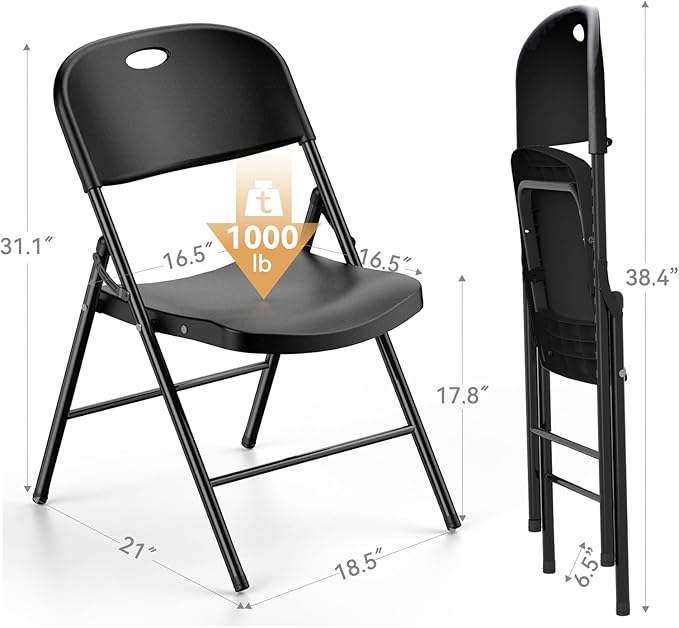 Nazhura 350 Weight Limit Heavy Duty Plastic Folding Chair with Reinfoced Steel Frame for Indoor and Outdoor, Wedding, Party, Restaurant, Meeting Room, Patio and Garden (Black, 8 Pack) NazhuraGoodCompanionAtHome