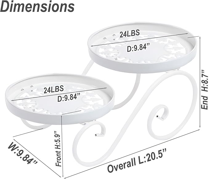 2 Tier White Plant Stand, Metal Flower Stand Indoor Outdoor, Anti-Rust Iron Plant Shelf, Round Flower Pot Stands for Multiple Plants, Display Rack Potted Plant Holders for Garden Home Decor Santentre