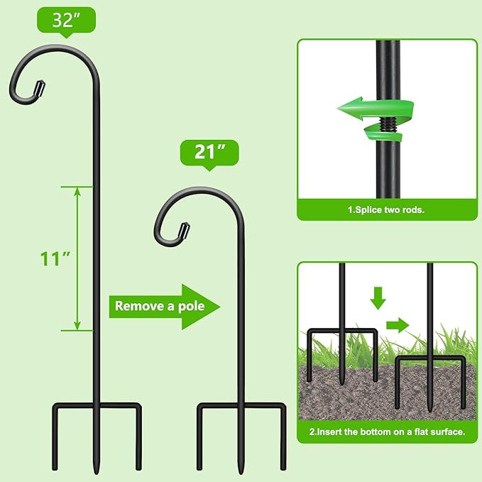 FEED GARDEN Adjustable 32 Inch Small Shepherd Hooks for Outdoor, Garden Hooks for Lanterns, Sheperd Hook for Hanging Plants, Bird Feeders, Solar Lights, Mason Jars, Weddings Decor,1 Pack FEEDGARDEN