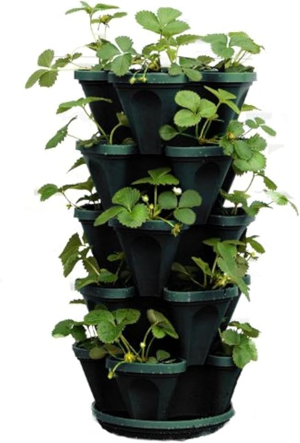 Mr. Stacky 1305-HG 5-Tier Stackable Strawberry, Herb, Flower, & Vegetable Planter - Vertical Gardening Indoor / Outdoor Stacking Garden Pots Hunter Green, 22.5 Quarts Mr.+Stacky