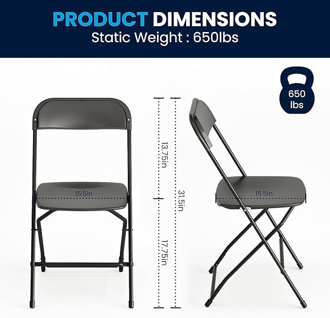 Flash Furniture Hercules Series Plastic Folding Chair - Black - 650LB Weight Capacity Comfortable Event Chair - Lightweight Folding Chair FlashFurniture