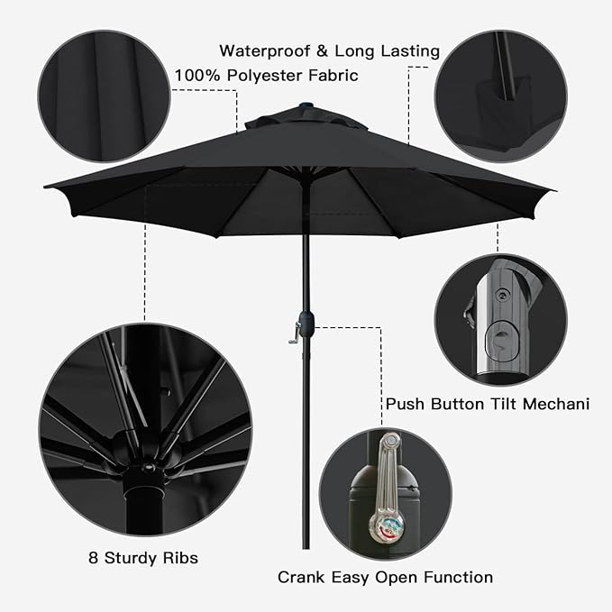 Sunnyglade 9' Patio Umbrella Outdoor Table Umbrella with 8 Sturdy Ribs Sunnyglade