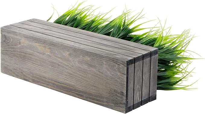 MyGift 14 Inch Artificial Green Grass Plant in Vintage Gray Wood Planter Window Box, Faux Greenery in Decorative Rectangular Crate Style Wooden Container MyGiftHome