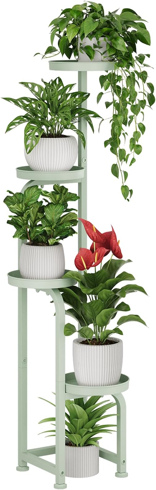 Bamworld Corner Plant Stand Indoor Outdoor, Tall Metal Flower Pot Stands for Multiple Plants, 4 Tier Mint Green Heavy Duty Plant Shelf for Patio Garden Balcony Living Room Bedroom(Patent Design) Bamworld