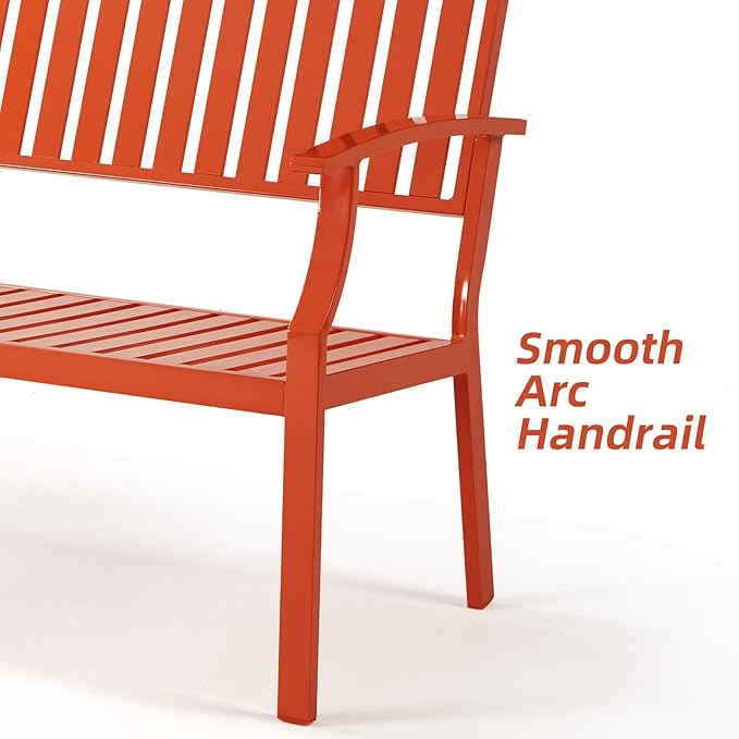 Outdoor Bench Weatherproof Aluminum Patio Garden Bench, Patio Loveseat for Porch Garden Lawn Backyard Park Balcony (Orange) Eongdn