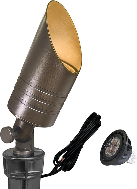 MALORY Brass Landscape Spotlight,12V AC/DC Low Voltage LED Landscape Lighting,Hard Wired Spot Up Light for Garden,Patio and Yard (S05-Bronze, 1-Pack with Bulb) MALORY