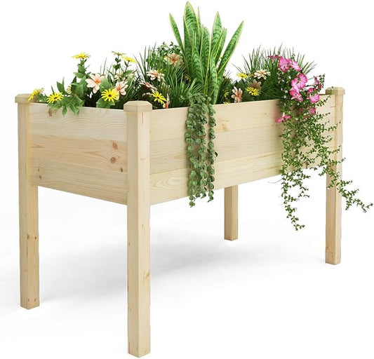 BIRASIL Outdoor Raised Garden Bed, Wood Planter Box for Vegetable Flower, Elevated Reinforced Large Garden Planters Boxes for Backyard Patio Gardening Balcony (48.5”L, Natural Wood) BIRASIL