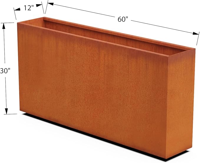 Plantercraft Large Rectangular Planters for Outdoor Plants Corten Steel Planter Box 60x12x30 Inch | Extra Large Metal Planter for Patio, Deck & Landscape Definition Plantercraft