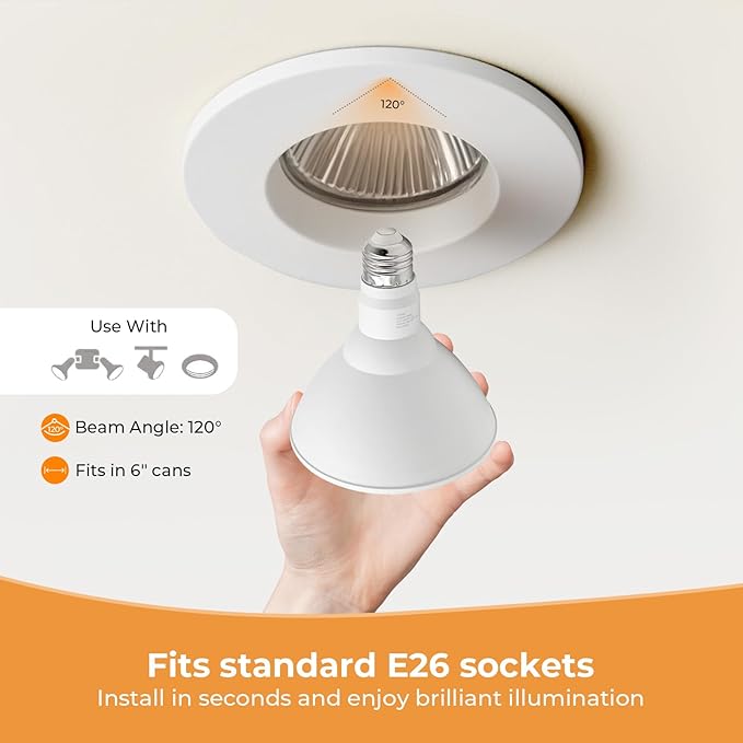 PAR38 Outdoor Flood Light Bulbs, LED Flood Light Bulb Warm White 3000K, 100W Equivalent, 1050LM, Dimmable E26 Base for Porch Garage Yard, 6 Pack GvvooHome