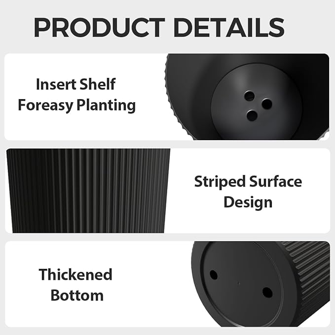 23.6" Tall Planters for Outdoor Plants,Large Outdoor Planters for Front Porch Decor with Drainage Hole, Flower Pots Fits Indoor Plants Patio/Garden, Plastic Striped Black (2 Pack) Outdoorchairs