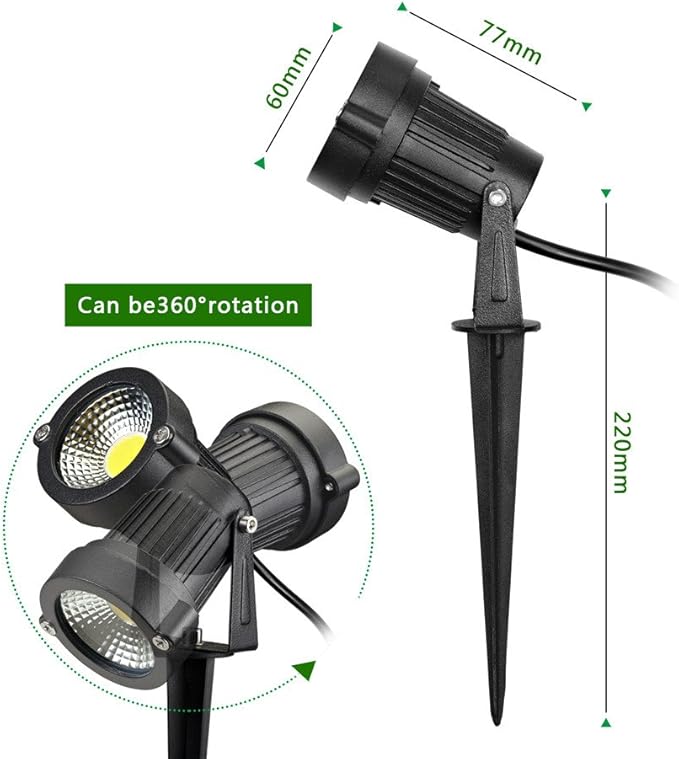 Z Outdoor Landscape LED Lighting 5W Waterproof Graden Lights COB Led Spotlights with Spiked Stand for Lawn Decorative Lamp US 3- Plug 6500K Daylight White Lights (2 Packs) Z