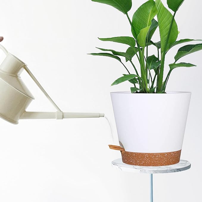 12+12Inch 2Pack Large Flower Pots for Indoor/Outdoor Plants,Self Watering Planters with Reservoir and Drainage Hole White Plastic Planting Pots Modern Home Decor Gift Idea SESUN-E
