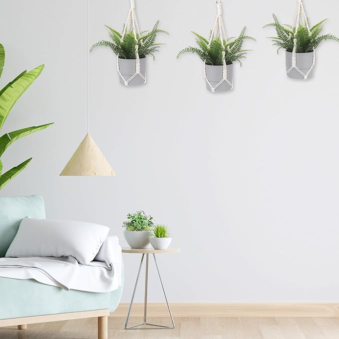 Macrame Plant Hanger, 2 Pack Boho Hanging Planters Baskets for Indoor Plants Decorative Braided Cotton Rope Flower Pot Holder with Metal Hook Rings for Outdoor Home Decor, No Tassels, Ivory, 20 Inchs Sliverdew