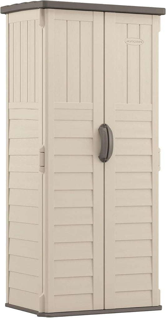 Suncast Vertical Outdoor Storage Shed with All-Weather Construction, Vanilla Suncast