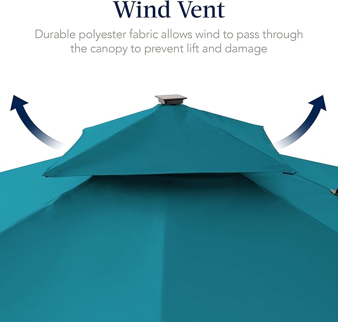 Best Choice Products 9x12ft LED Cantilever Patio Umbrella w/Base Included & 360° Rotation, Large Solar Offset Hanging Outdoor Sun Shade for Deck, Backyard Table w/Stand & Lights – Cerulean BestChoiceProducts