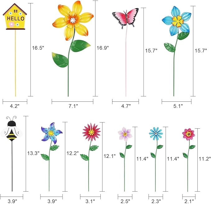hogardeck Garden Decor for Outside, Set of 10 Metal Flowers Decorative Garden Stakes for Spring Decor, Gardening Gifts for Women Mom Grandma Wife, Yard Art Outdoor Lawn Porch Pathway Decorations HOGARDECK