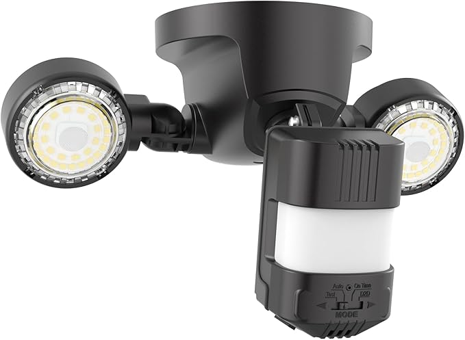 SANSI 25W 3000LM Motion Sensor Outdoor Security Lights, 5000K Daylight, Dusk to Dawn, 320° Angle Eave Mount Security Lights Super Bright for Yard, IP65 Waterproof, ETL Listed, Black SANSI