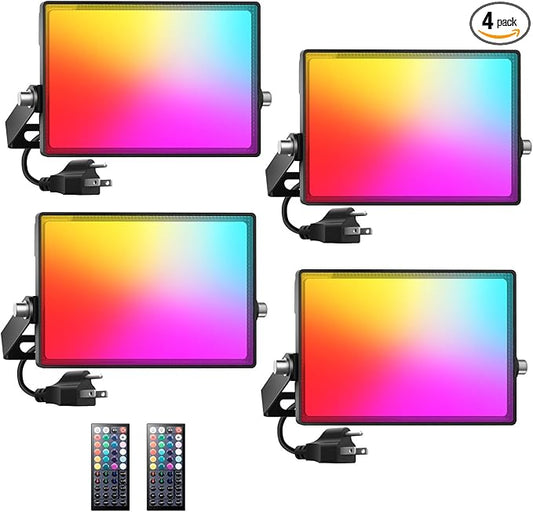Onforu LED Flood Light Outdoor 250W Equivalent, 25W Color Changing RGBW Floodlight with Remote, 2700K Warm White IP66 Stage Lighting Indoor Uplights for Events, Uplighting for Party 4 Pack Onforu