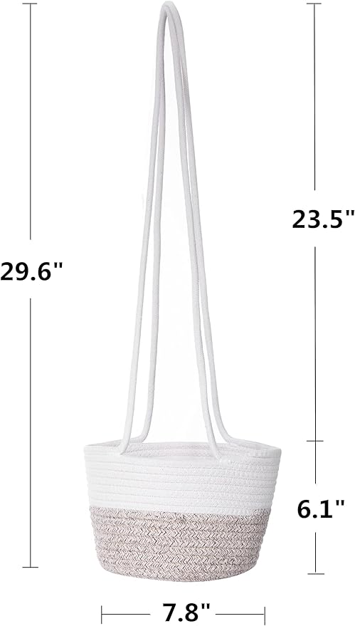 Hanging Planter Basket Jute Rope Woven Plant Hangers Indoor Hanging Plant Holder Up to 7" Pot Macrame Modern Storage Organizer Home Decor (White & Brown) RUIZHIXUAN
