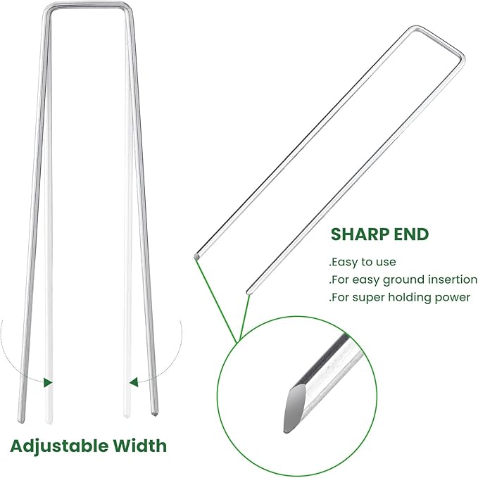 6 Inches Galvanized Garden Staples, Metal Tent StakeHeavy Duty U-Shaped Pins and Landscaping Staples for Sod Anchoring Landscape Fabric Irrigation Tubing (100, Silver) Sweecomb