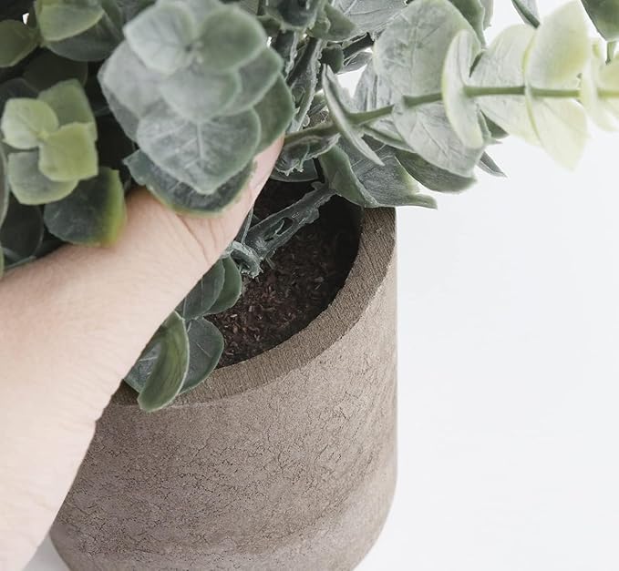 Lemonfilter Small Fake Plants, 3PCS Mini Potted Artificial Plastic Eucalyptus Plants Indoor Modern Farmhouse Decor, Fake Potted Plant for Home Bathroom Bedroom Office Shelves Decor Lemonfilter