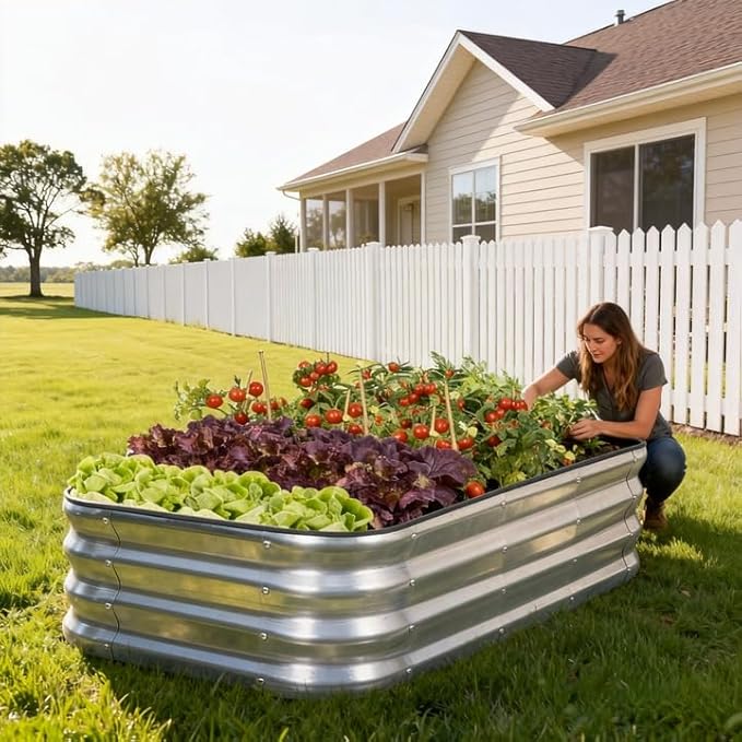 3 in 1 Galvanized Raised Garden Bed - 4x2x1ft (2Packs) Modular Planter Box Outdoor | Metal Raised Bed Kit with Bracing Rods for Gardening Vegetables Flowers Fruits Herbs (Silver) BIRDSINYARD