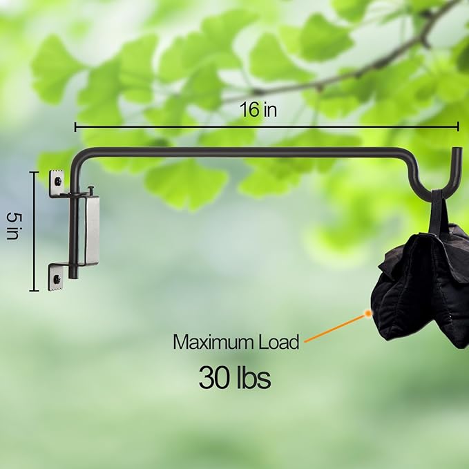 16 Inch Outdoor Hanging Brackets - 360° Swivel Plant Hanger with 12-Directional Adjustable Hook, Rust Resistant Solid Steel Wall Mount for Bird Feeders, Indoor/Outdoor Plants, Garden & Patio YELOKIE