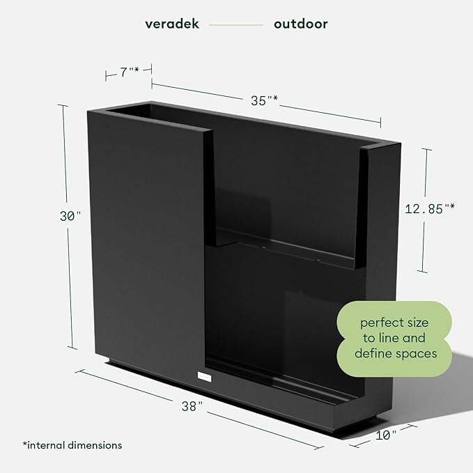 Veradek Block Series Span Plastic Planter - Tall Rectangular Planter for Indoor or Outdoor Patio/Porch | Durable All-Weather with Removable Insert Bucket | Modern Design for Plants, Flowers(2 Pack) VeradekOutdoor