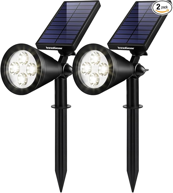 InnoGear Solar Lights Outdoor Waterproof Solar Garden Light for Outside Yard Landscape Lighting Pathway Spot Lights Spotlight Wall Light Auto On/Off, Pack of 2 (White) InnoGear
