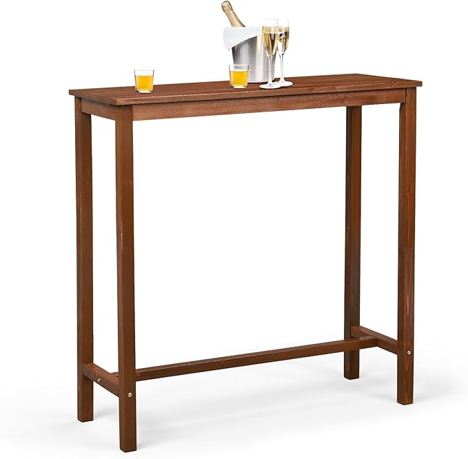 VINGLI Wooden Outdoor Bar Table, Wood Patio Counter Height Table, Weather-Resistant Patio Pub Table for Garden, Balcony, Poolside, Backyard, Indoor Use (Brown, 39") VINGLI