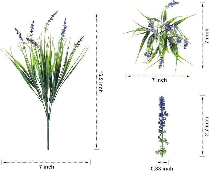 HyeFlora 20 Bundles Artificial Fake Outdoor Plants Flowers for Spring Decoration, UV Resistant Realistic Purple Plastic Flowers Faux Plant Monkey Grass for Planter Home Garden Porch Patio Window Box HyeFloraartificialflowers