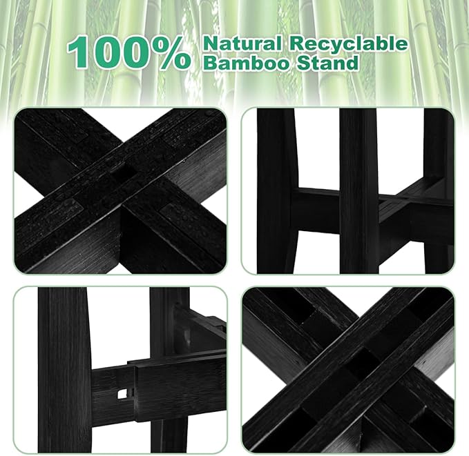Plant Stand Indoor, Bamboo Plant Shelf, Adjustable Corner Plants Flower Holders Single Floor Plant Stand, Fits 8 to 12 Inches Pots,(Pot & Plant Not Included)(Black) PlantsHomeFun