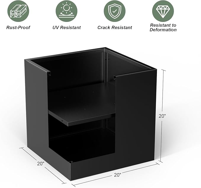 Metal Large Planter Box 20" L x 20" W x 20" H, Heavy Duty Tall Rectangle Outdoor Planter Box with Removable Insert Shelves for Porch, Garden, Patio, Yard (Black) Baotree