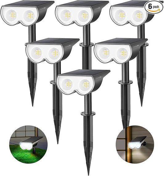 Consciot Solar Spot Lights Outdoor, 16 LEDs IP67 Waterproof Auto On/Off Landscape Spotlights, 2-in-1 Adjustable Wall Lights for Garden Yard Pathway, 6 Pack (Cool White) Consciot
