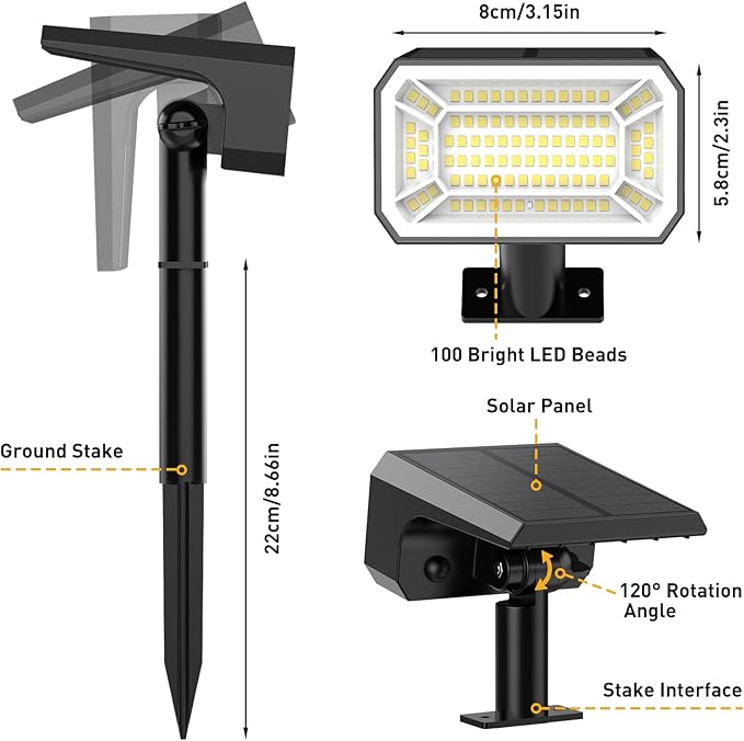 Solar Spot Lights Outdoor Waterproof IP65, [4 Pack/100 LED/4 Modes] 2-in-1 Solar Landscape Spotlights, Auto On/Off High Lumens Spot Lights for Outside Yard Garden Pathway(Cool White) NACINIC