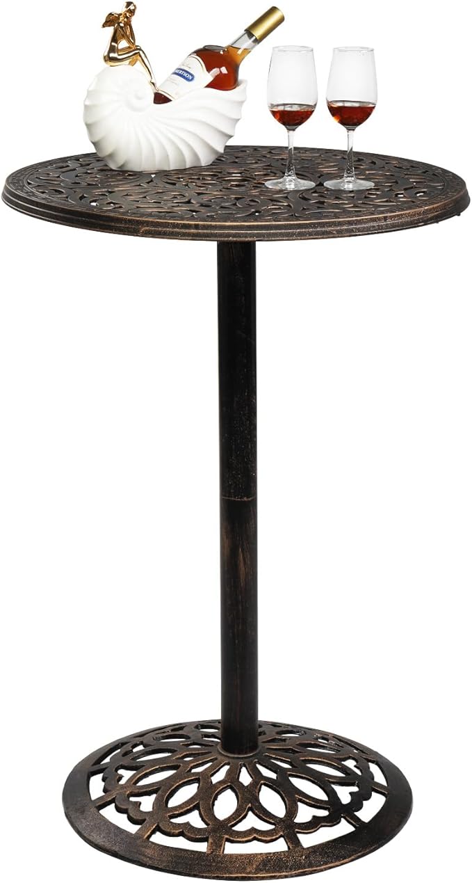 VINGLI 40" Outdoor Bar Table, High Top Table, Cast Aluminum Outdoor Pub Table 40-Inch Height, Round Bar Table Bistro Table for Patio, Cocktail, Bistro(28" Dia x 40 H) VINGLI