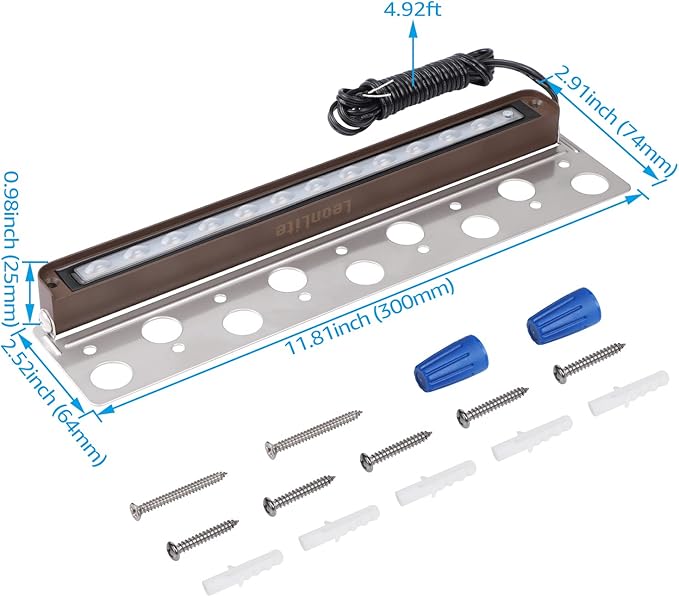 LEONLITE 8-Pack Premium Series 5CCT 12 Inch Hardscape Lighting Low Voltage LED Swivel, 2200K/2700K/3000K/4000K/5000K Selectable, Retaining Wall Light, 12V Paver Light, 7W Outdoor Step Light, ETL LEONLITE