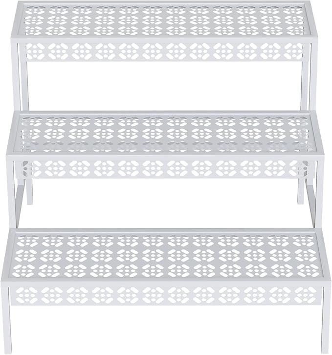 Garden 4 you 3 Tiers Metal Plant Stand,Rectangular Ladder Flower Pots Outdoor Plant Rack, Indoor Plant Display Rack, Heavy Duty Utility Storage Organizer for Home Garden Patio Balcony, Stair Style(White) Garden4you