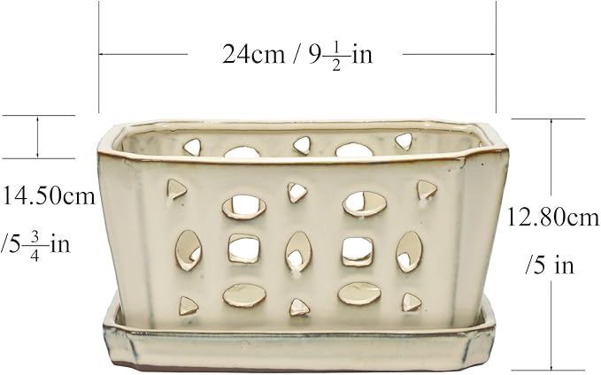 W&W Orchid Pot with Holes and Saucer for Repotting, Cream White, 9.7 Inch WWHomeDecor
